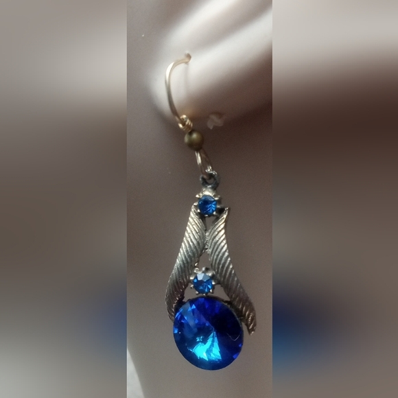 RARE SET! Watermelon Peacock Rivoli Brooch Earrings Set 1960s Blues - Picture 4 of 11